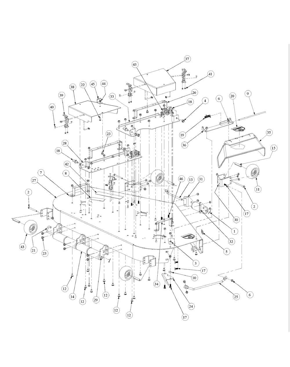 Fabricated Cutter Deck Diagram and Parts List for M60-KW ROPS-53AH5D8X750-25HP Cub Cadet Lawn Tractor